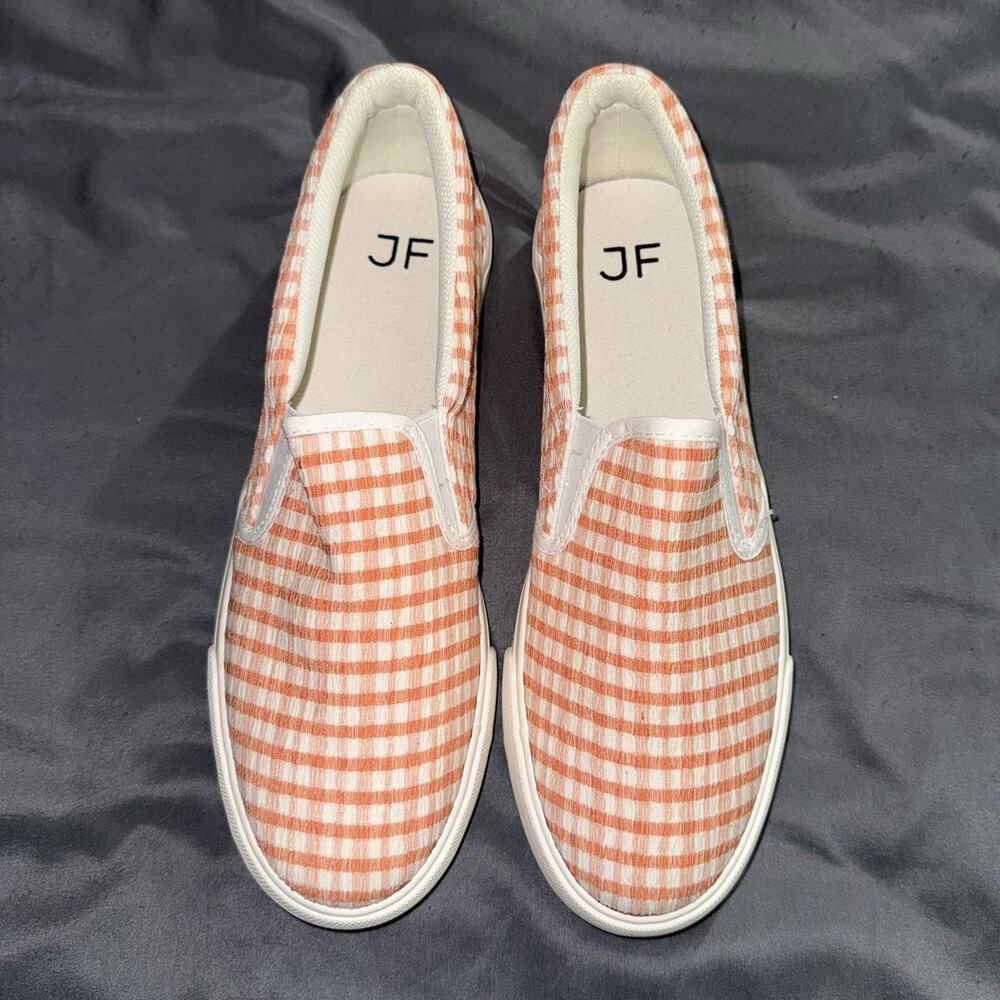 JF Lexy Orange White Gingham Slip-On Low Top Casual Sneaker Men's